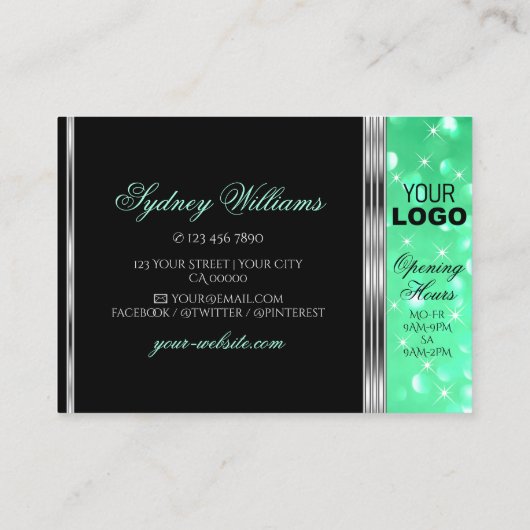 Elegante zwarte munt groen glitter sterren Logo zi Visitekaartje (Achterkant)
