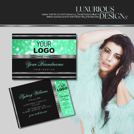Elegante zwarte munt groen glitter sterren Logo zi Visitekaartje