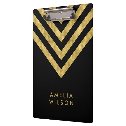 Elegante zwarte naam Faux Gold Chevron Klembord (Links)
