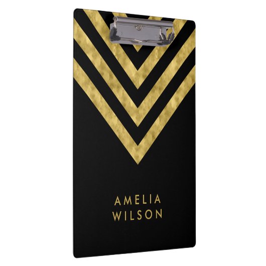 Elegante zwarte naam Faux Gold Chevron Klembord (Rechts)