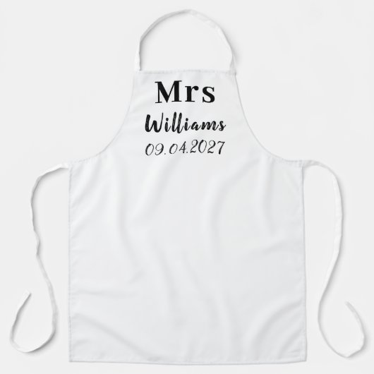 Elegante zwarte naam moderne bruid bruiloft schort (Voorkant)