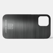 Elegante zwarte namaak geborsteld metalen monogram Case-Mate iPhone case (Achterkant (horizontaal))
