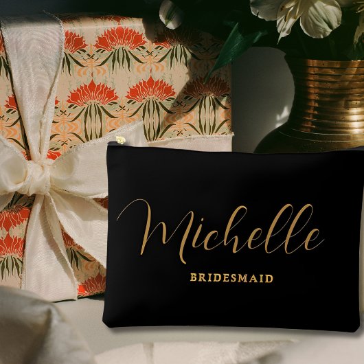 Elegante Zwarte Nep Gouden Script Naam Bruidsmeisj Etui