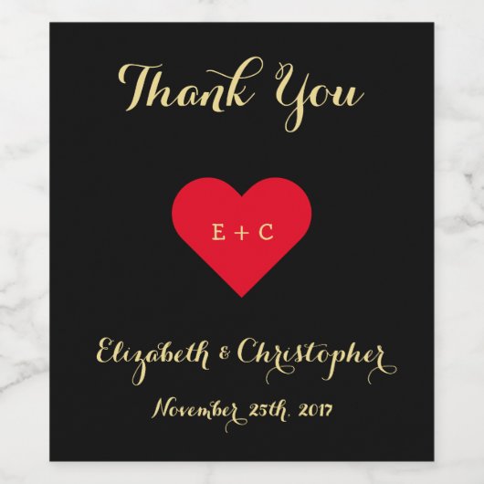 Elegante zwarte nepgoud geschreven trouw- en verlo wijn etiket (Enkel label)