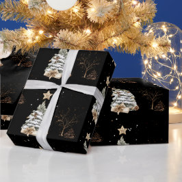 Elegante zwarte nieuwjaarsvorstboom dennenboom cadeaupapier