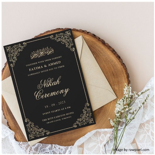 Elegante zwarte Nikah moslim bruiloft Kaart