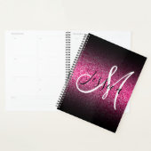 Elegante Zwarte Ombre Roze Glitter Monogram Planner (Display)