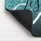 Elegante zwarte ombre turquoise glitters monogram muismat (Hoek)