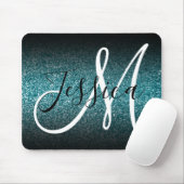 Elegante zwarte ombre turquoise glitters monogram muismat (Met muis)