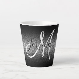 Elegante Zwarte Ombre Zilveren Glitter Monogram Latte Mok