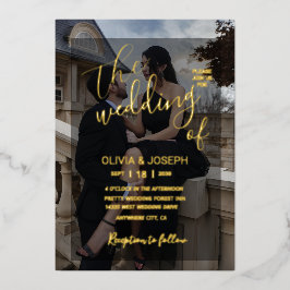Elegante zwarte overlay goud folie trouwuitnodigin uitnodiging