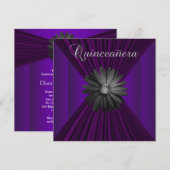 Elegante zwarte Paarse Daisy Quinceanera Uitnodigi Kaart (Voorkant / Achterkant)