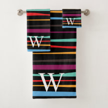 Elegante zwarte paarse en gele strepen monogram
