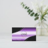 Elegante zwarte Paarse gebogen decor lijnen Logo f Visitekaartje (Staand voorkant)