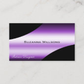 Elegante zwarte Paarse gebogen decorlijnen QR-code Visitekaartje (Voorkant)