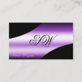 Elegante zwarte Paarse gebogen lijnen Monogram QR- Visitekaartje (Voorkant)
