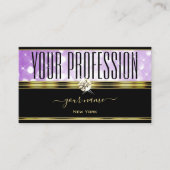 Elegante zwarte Paarse Glitter Diamonds Gold Borde Visitekaartje (Voorkant)