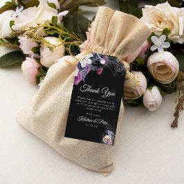 Elegante Zwarte Paarse Gotische Bloemenskelet Brui Cadeaulabel