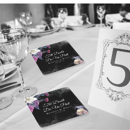 Elegante Zwarte Paarse Gotische Bloemenskelet Brui Kartonnen Onderzetters