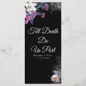 Elegante Zwarte Paarse Gotische Bloemenskelet Brui Menu (Achterkant)