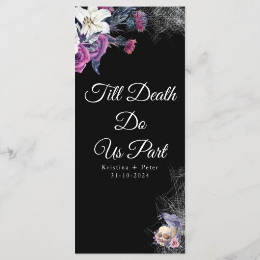 Elegante Zwarte Paarse Gotische Bloemenskelet Brui Menu (Achterkant)