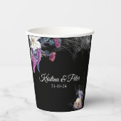 Elegante Zwarte Paarse Gotische Bloemenskelet Brui Papieren Bekers (Voorkant)