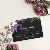 Elegante Zwarte Paarse Gotische Bloemenskelet Brui RSVP Kaartje