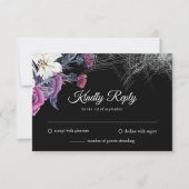 Elegante Zwarte Paarse Gotische Bloemenskelet Brui RSVP Kaartje (Voorkant)