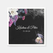 Elegante Zwarte Paarse Gotische Bloemenskelet Brui Servet (Voorkant)