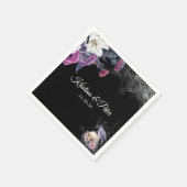 Elegante Zwarte Paarse Gotische Bloemenskelet Brui Servet (Hoek)