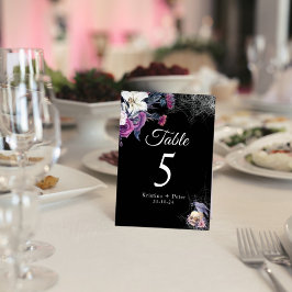 Elegante Zwarte Paarse Gotische Bloemenskelet Trou Kaart