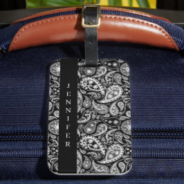 Elegante zwarte paisley bagagelabel