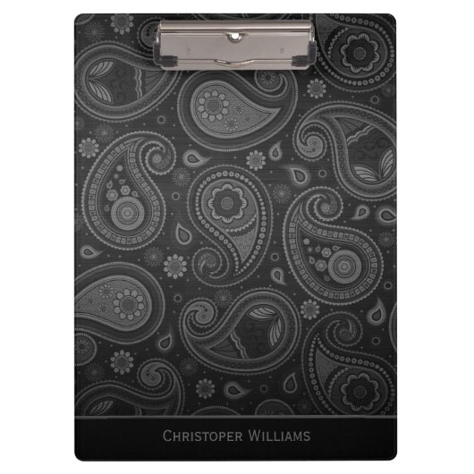 Elegante zwarte paisley gepersonaliseerde clipbo klembord (Voorkant)