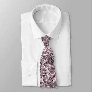 Elegante zwarte paisley op lichtroze achtergrond stropdas