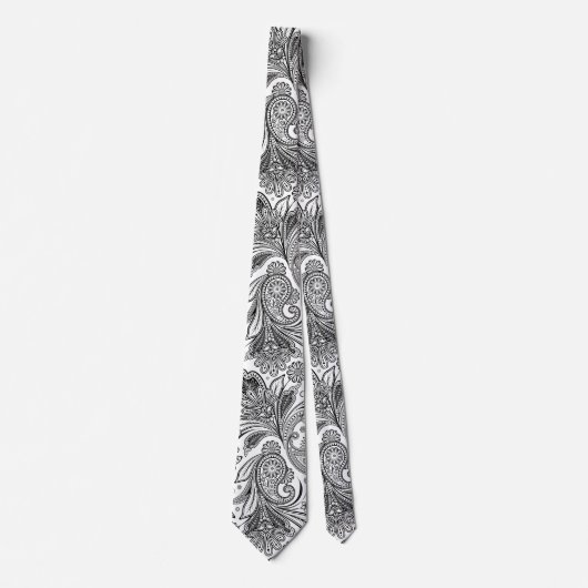 Elegante zwarte paisley op witte achtergrond stropdas (Voorkant)