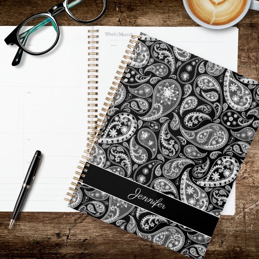 Elegante zwarte paisley planner
