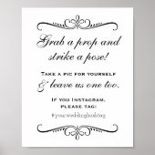 Elegante Zwarte 'Pak een Prop' Bruiloft Foto Booth Poster (Voorkant)