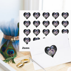Elegante Zwarte Pauw Bloemhart Hart Sticker
