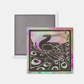 ELEGANTE ZWARTE PAUW IN PAARSE BLAUWE GLITTERS MAGNEET (Voorkant / Achterkant)