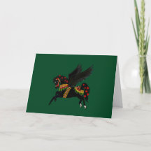 Elegante Zwarte Pegasus Kerstkaart in Vintage Stij