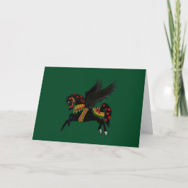 Elegante Zwarte Pegasus Kerstkaart in Vintage Stij Kaart