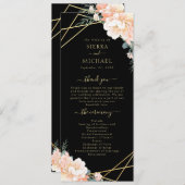 Elegante zwarte perzik crème gouden geometrische b programmakaart (Voorkant / Achterkant)