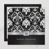 Elegante zwarte & platina 50ste huwelijksverjaarda kaart (Voorkant / Achterkant)