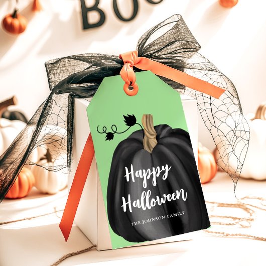 Elegante zwarte pompoen Halloween Cadeaulabel