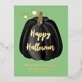 Elegante zwarte pompoen Halloween Gold Folie Feestdagen Briefkaart