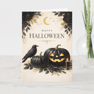 Elegante Zwarte Pompoenen Gotische Halloween Kaart