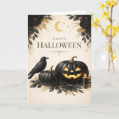 Elegante Zwarte Pompoenen Gotische Halloween Kaart (Gele Bloem)