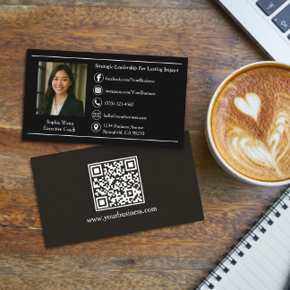 Elegante Zwarte Professionele Aangepaste Foto & QR Visitekaartje
