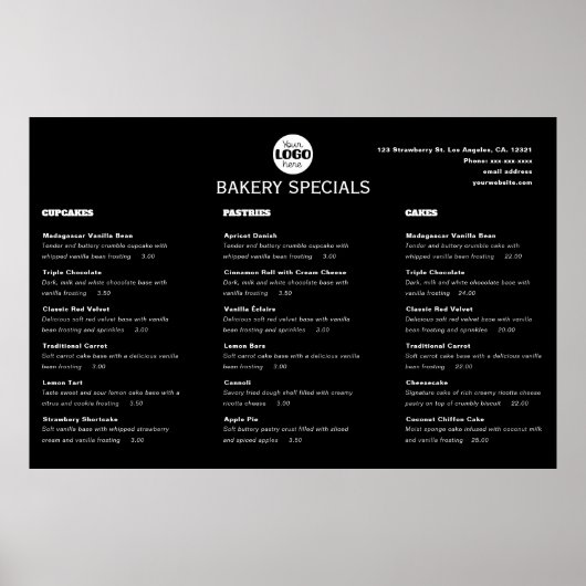 Elegante Zwarte Professionele Restaurant Logo Menu Poster (Voorkant)