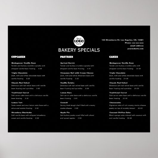 Elegante Zwarte Professionele Restaurant Logo Menu Poster (Voorkant)